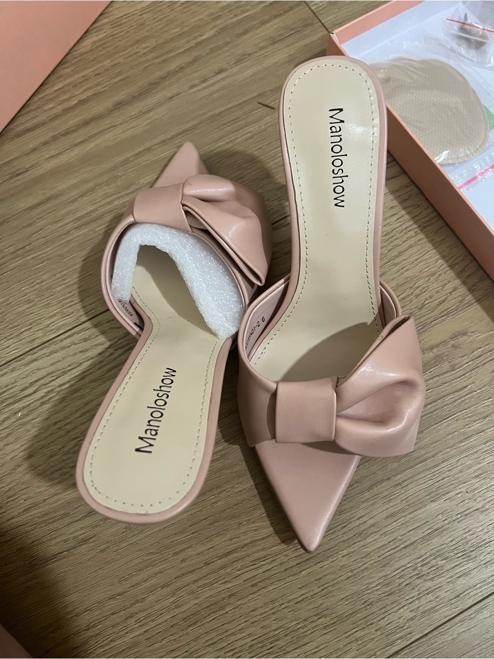 Amazon Blush Pink Bow Pointed-Toe Slide Heels
